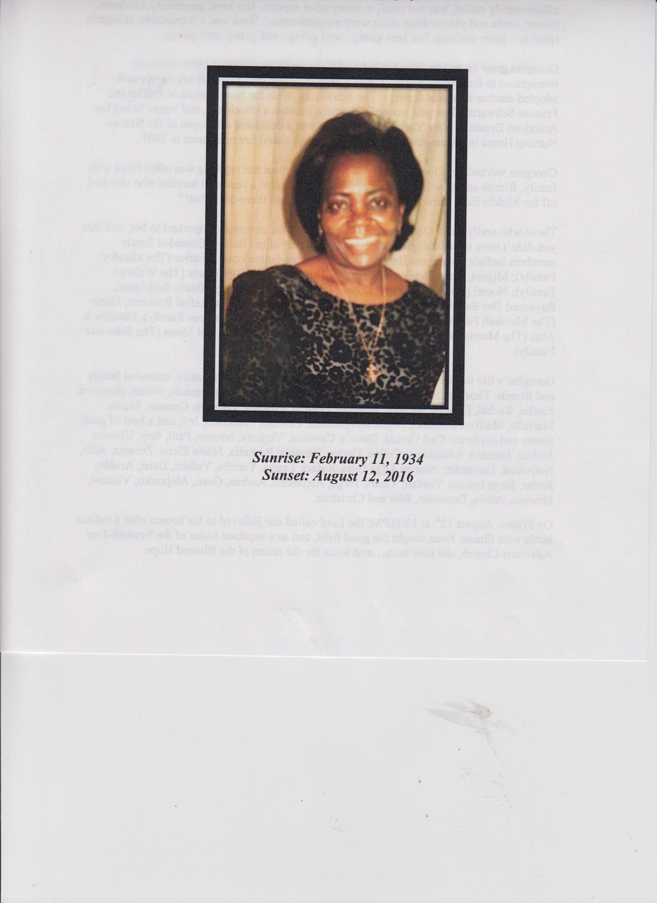 Obituario de Georgina Hinds