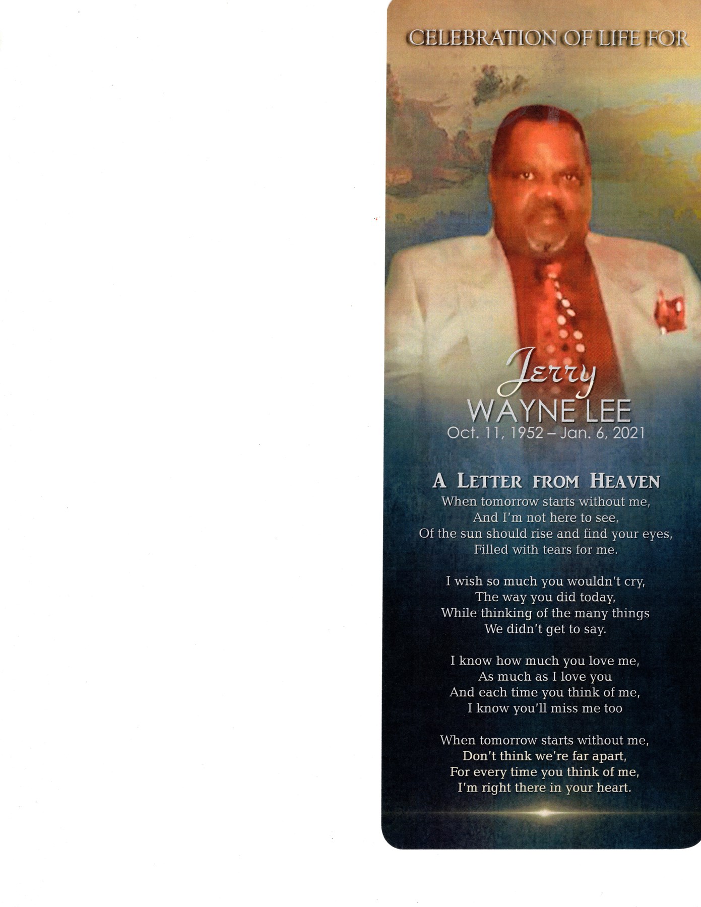 Avis de décès de Jerry Wayne Lee