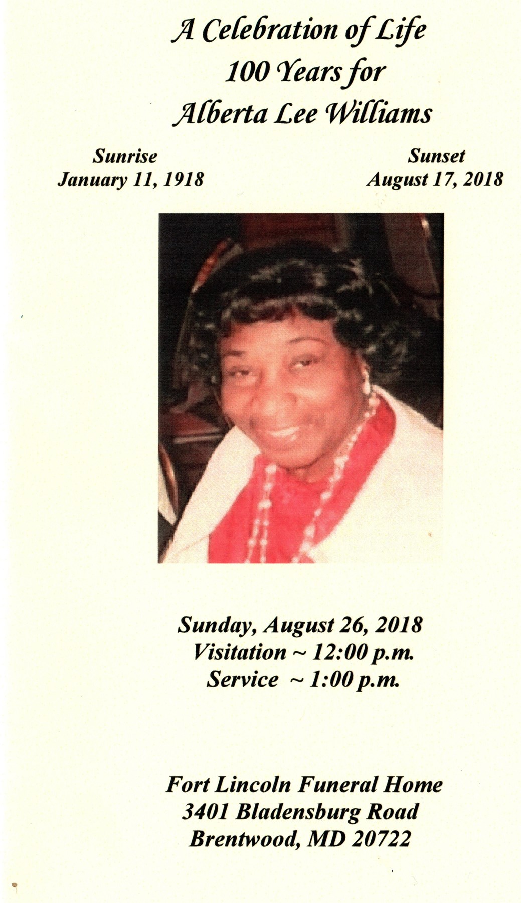 Obituario de Alberta Williams