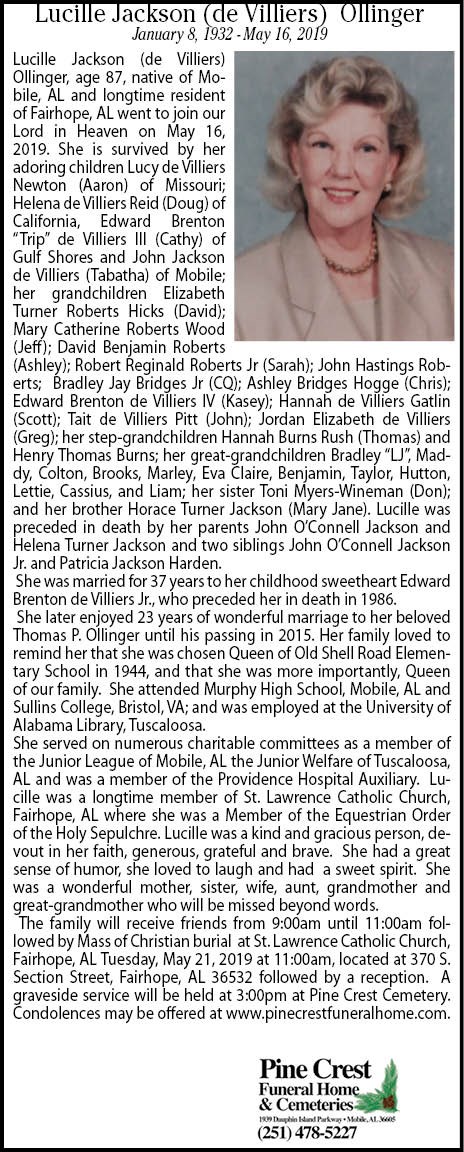 Avis de décès de Lucille Jackson Ollinger
