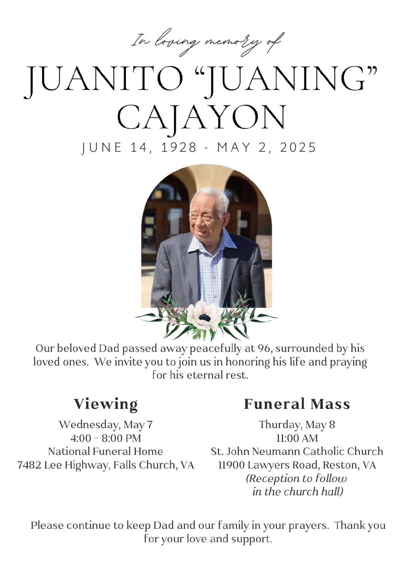 Obituary of Juanito L Cajayon