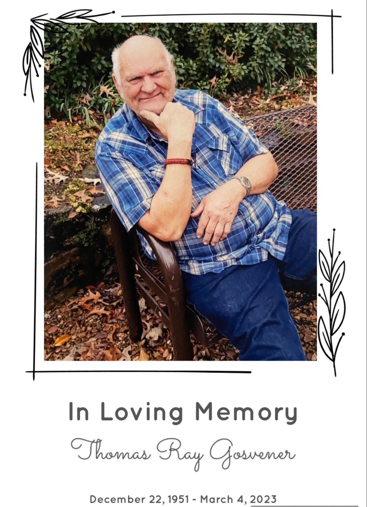 Obituary of Thomas Ray Gosvener