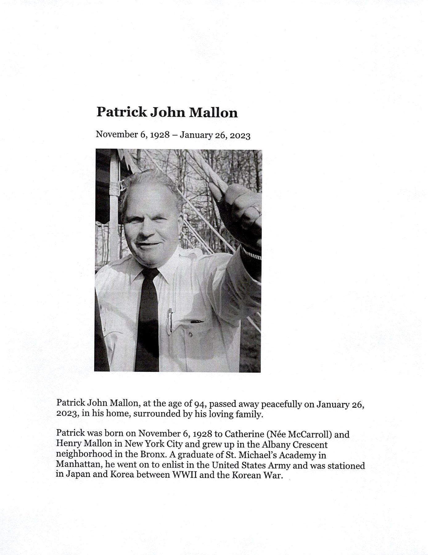 Obituary of Patrick J. Mallon