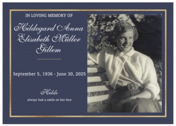 Obituary of Hildegard Anna Elisabeth Gillem
