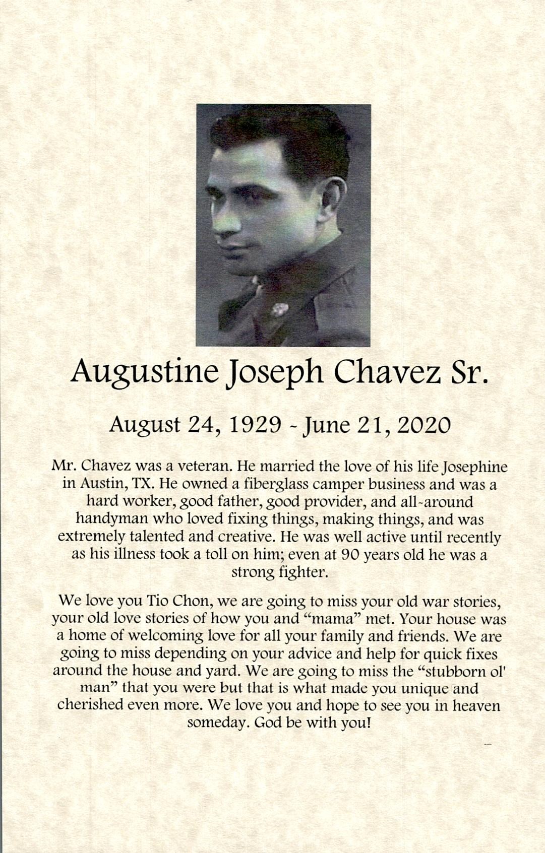 Obituary of Augustine Joseph Chavez Sr.