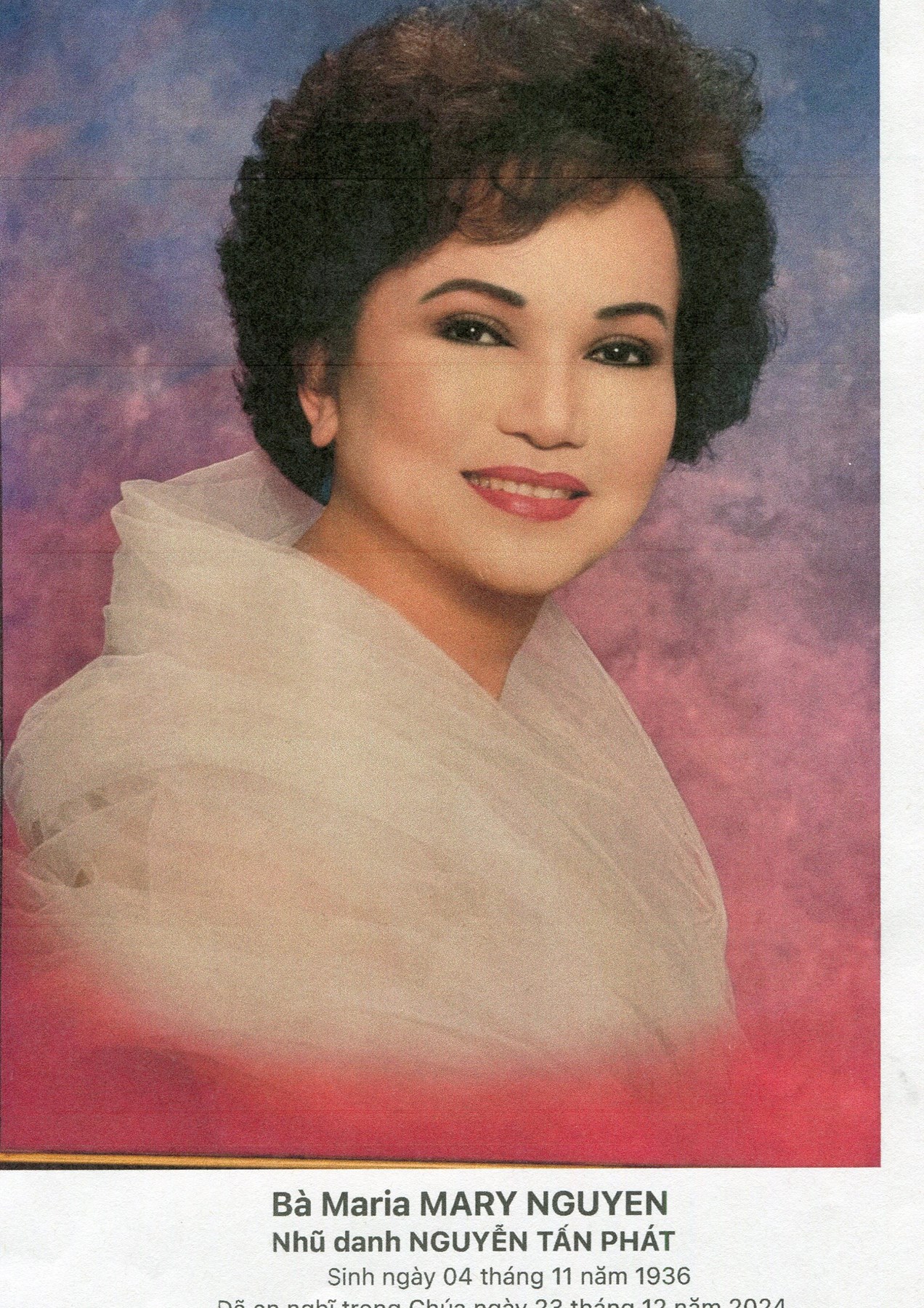 Obituary of Maria Mary Nguyen Tan Phat