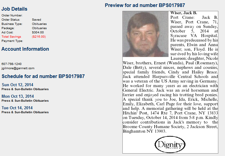 Obituary of Jack B. Wiser