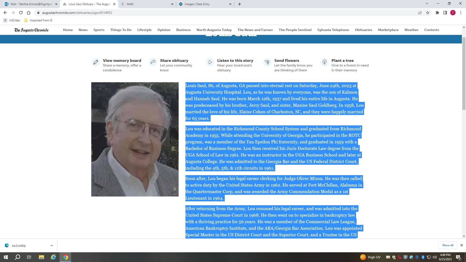 Obituario de Mr. Louis Saul