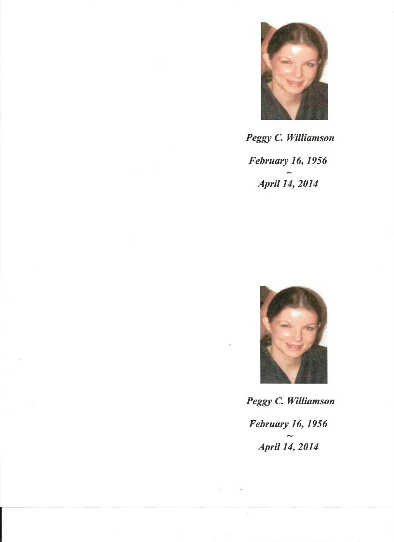 Obituary of Peggy C Williamson