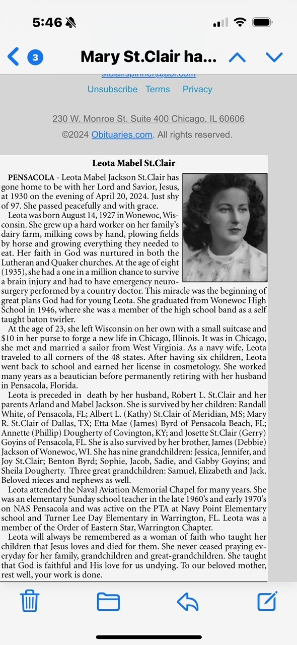 Obituary of Leota Mabel St. Clair
