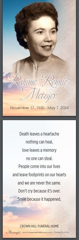Obituary of Rahime "Ronnie" Metzger