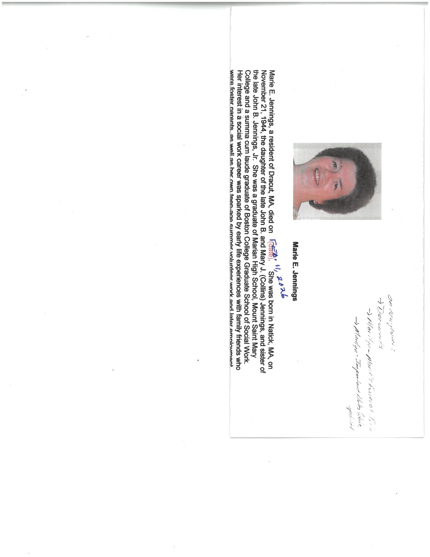 Obituary of Marie Esther Jennings