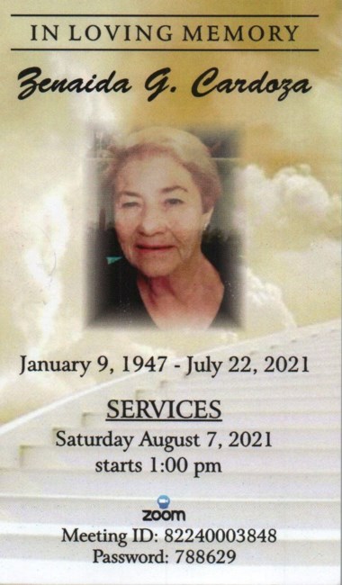 Obituary of Zenaida G. Cardoza