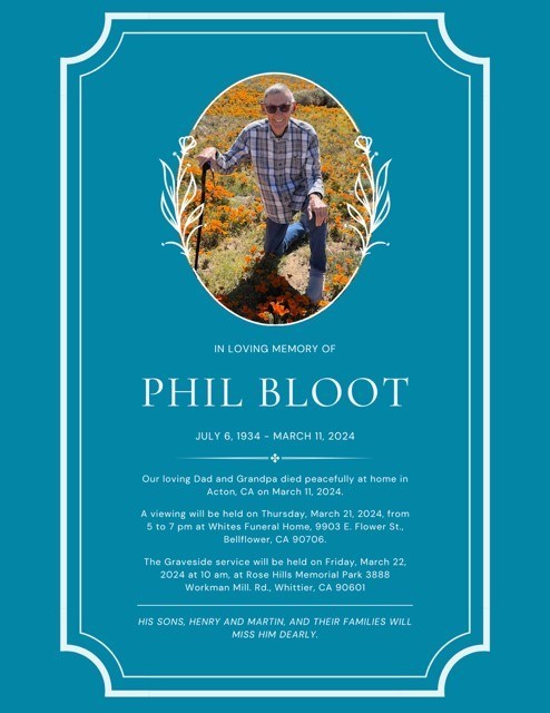 Avis de décès de Phil Jacobus Bloot