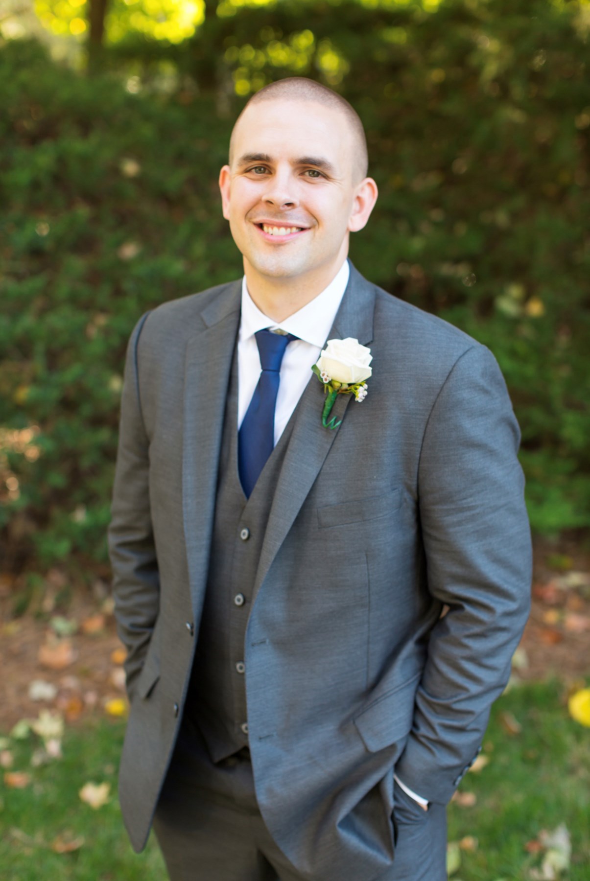 Grey tux shop navy tie
