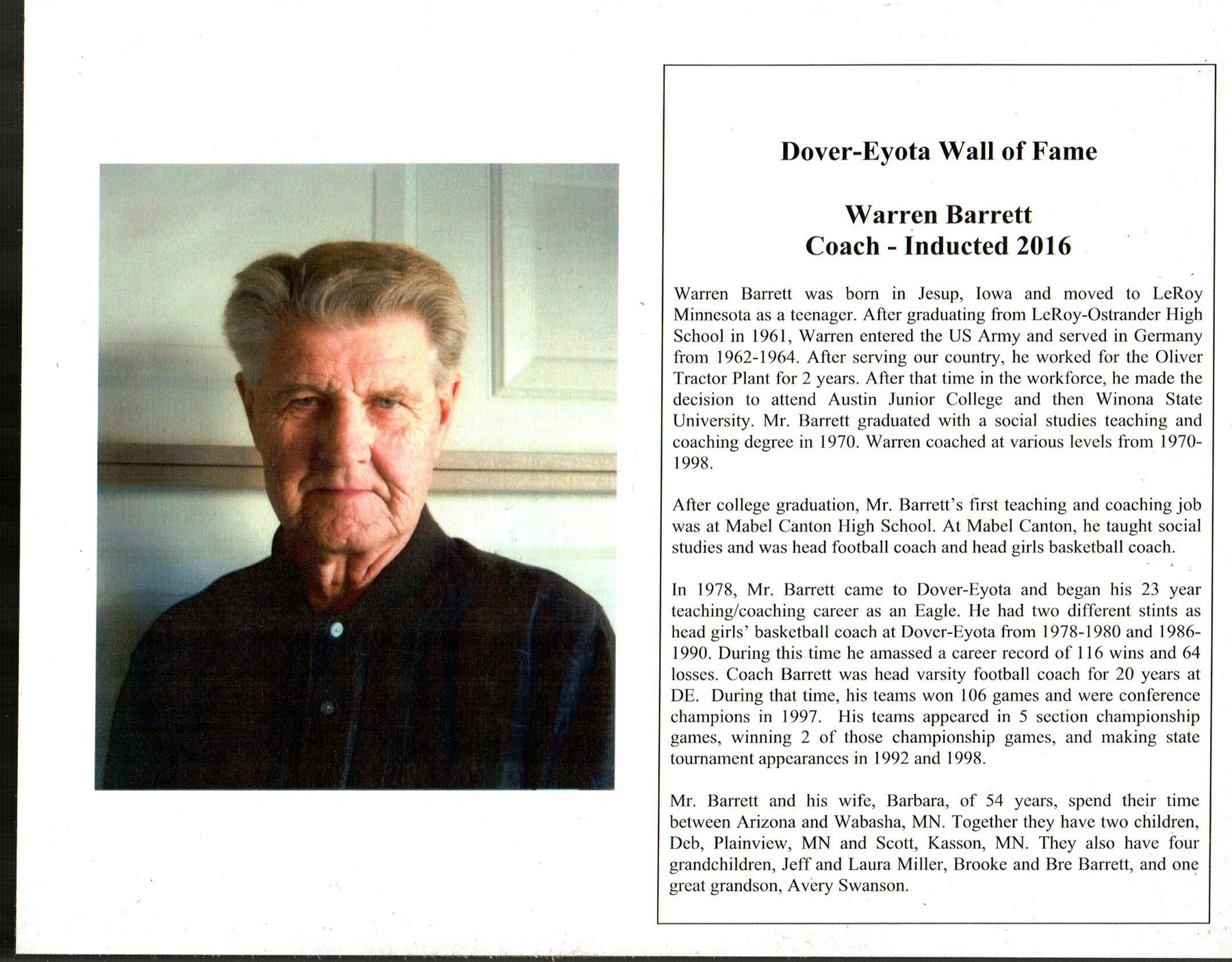Obituary of Warren Robert Barrett