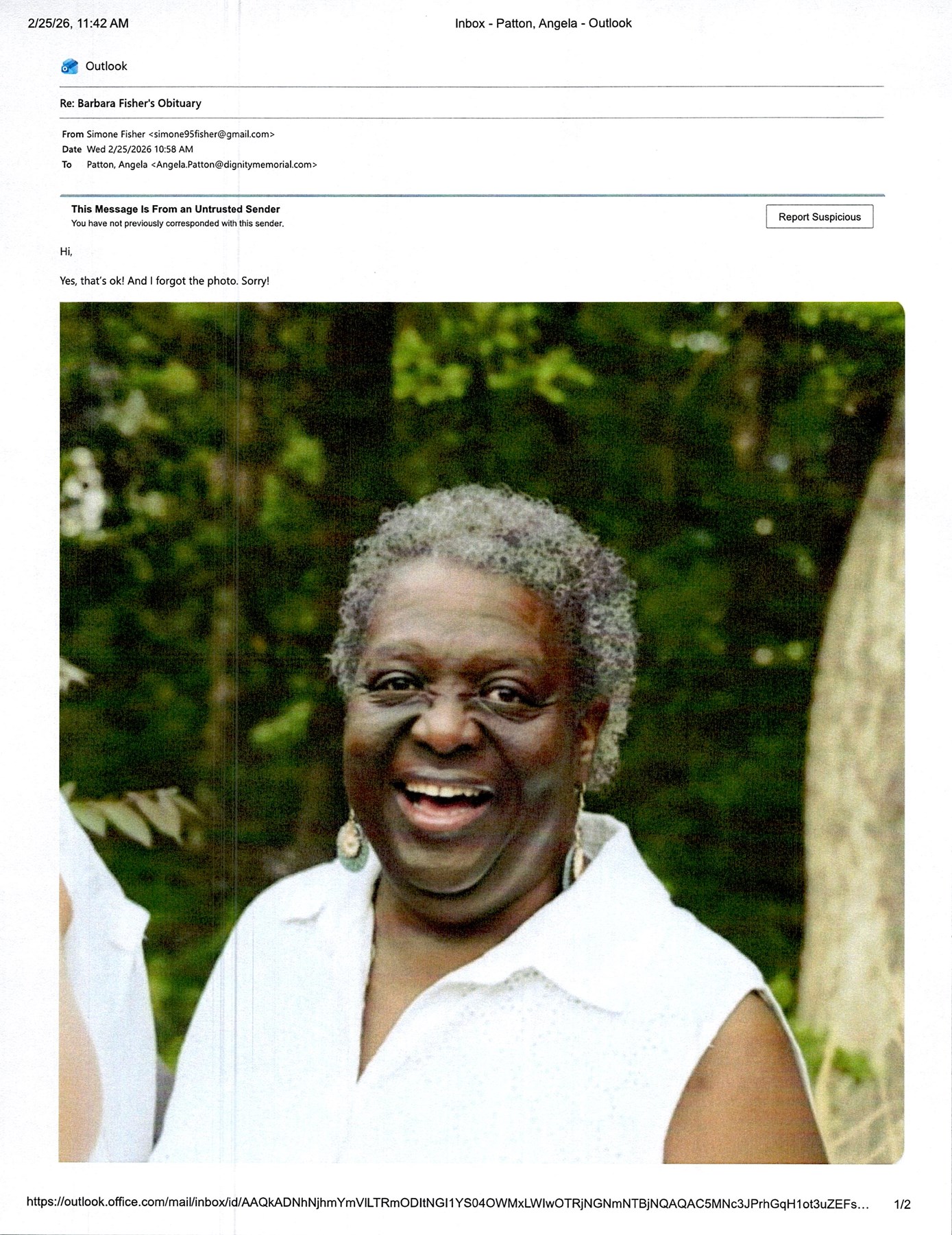 Obituario de Barbara Ann Fisher