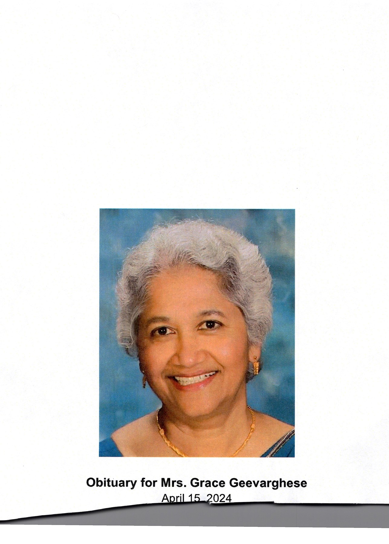 Obituary of Grace Mathew Geevarghese