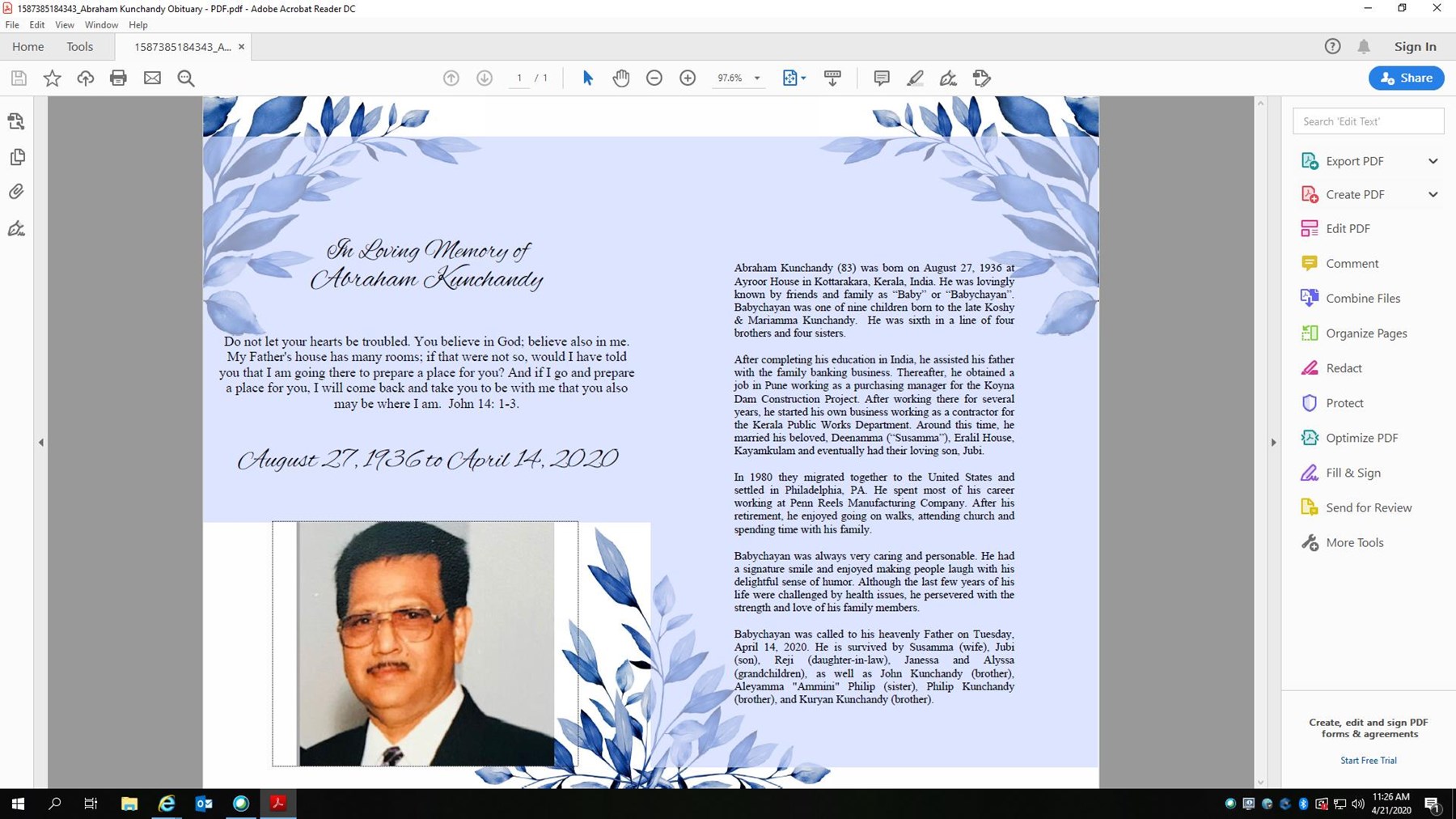 Obituary of Abraham Kunchandy