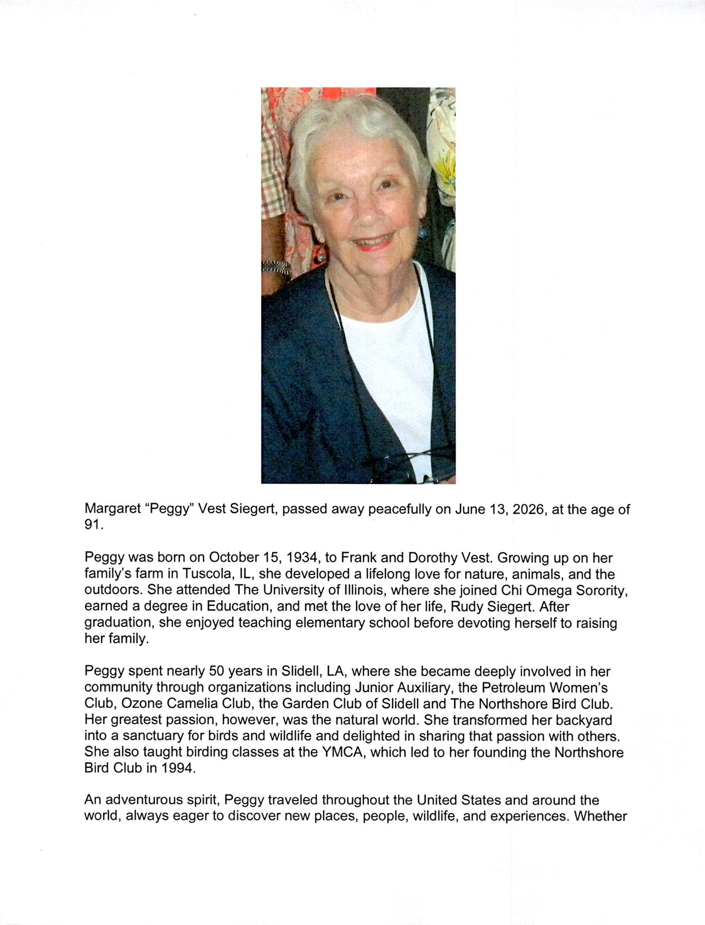 Obituary of Margaret Siegert