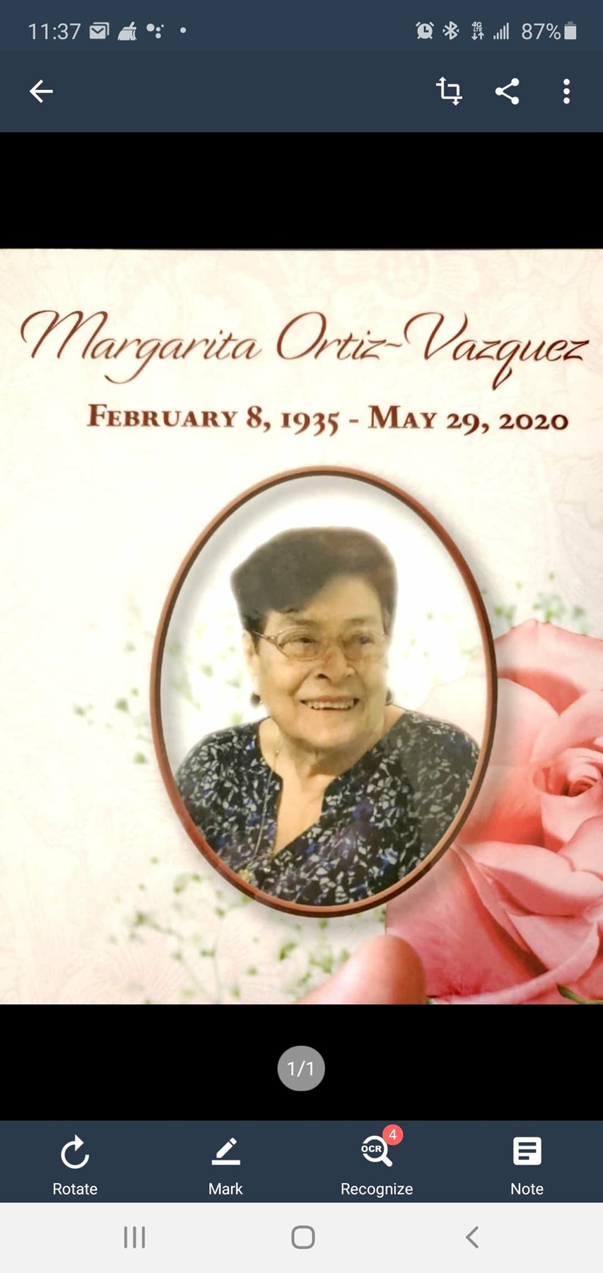 Avis de décès de Mrs. Margarita Ortiz Vázquez