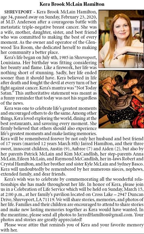Obituary of Kera Brook McLain Hamilton