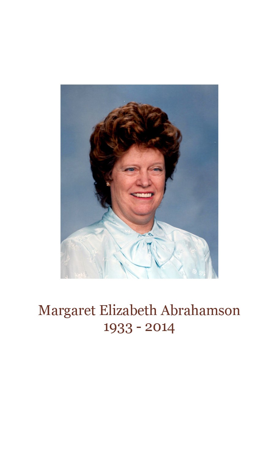 Obituary of Margaret Elizabeth Abrahamson