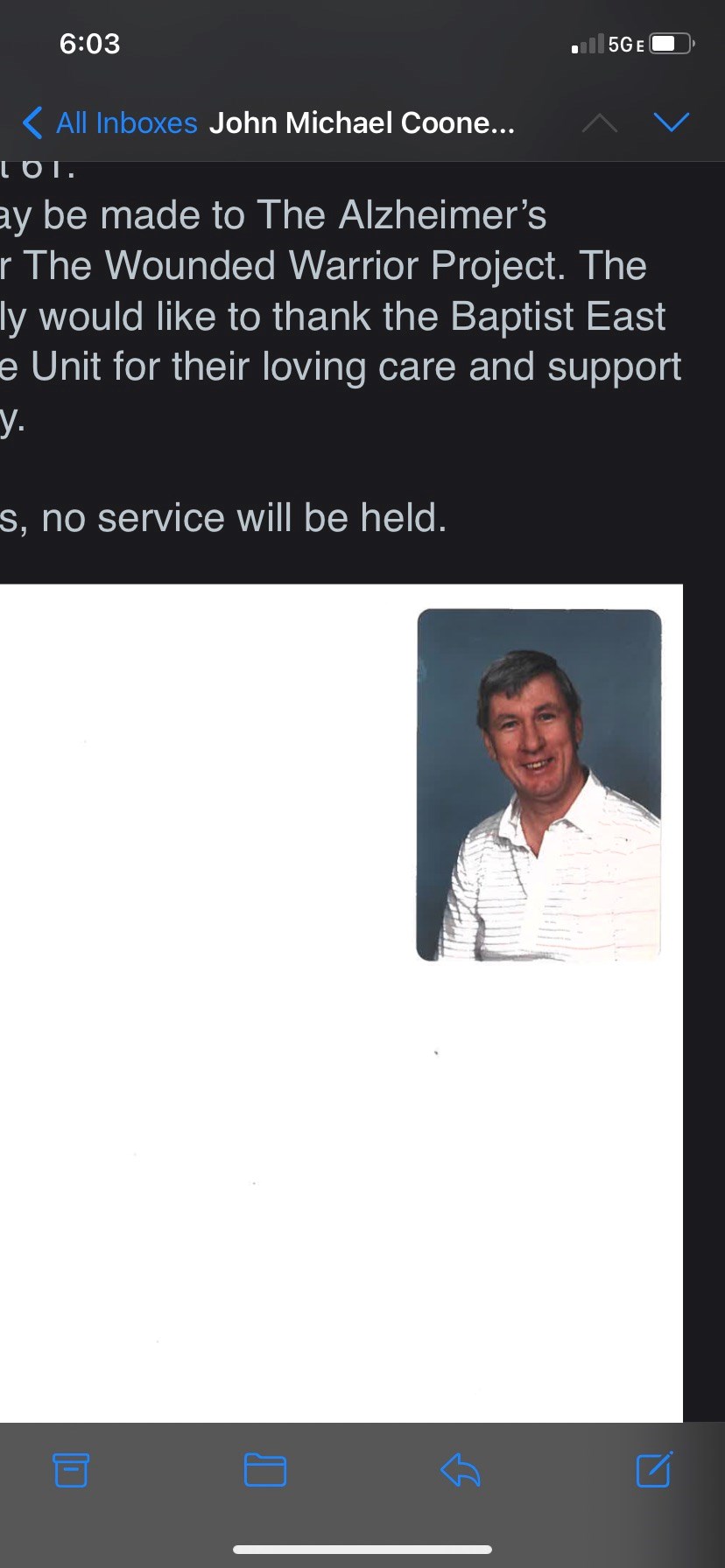 Avis de décès de John Michael Cooney