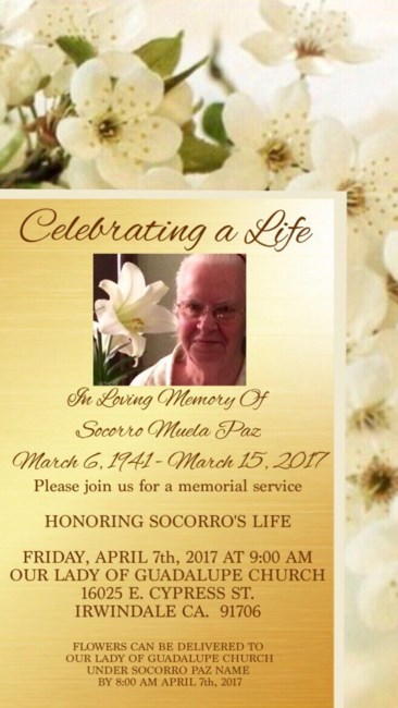 Obituary of Socorro Paz