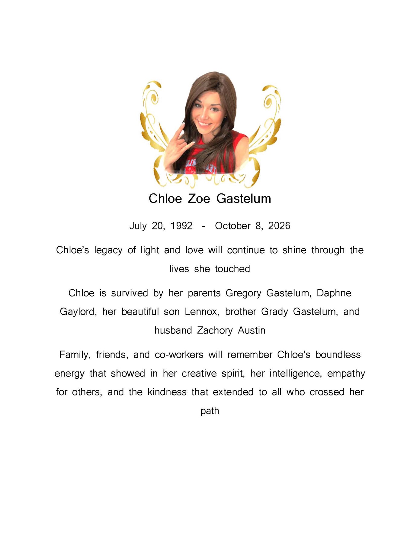 Obituary of Chloe Zoe Gastelum