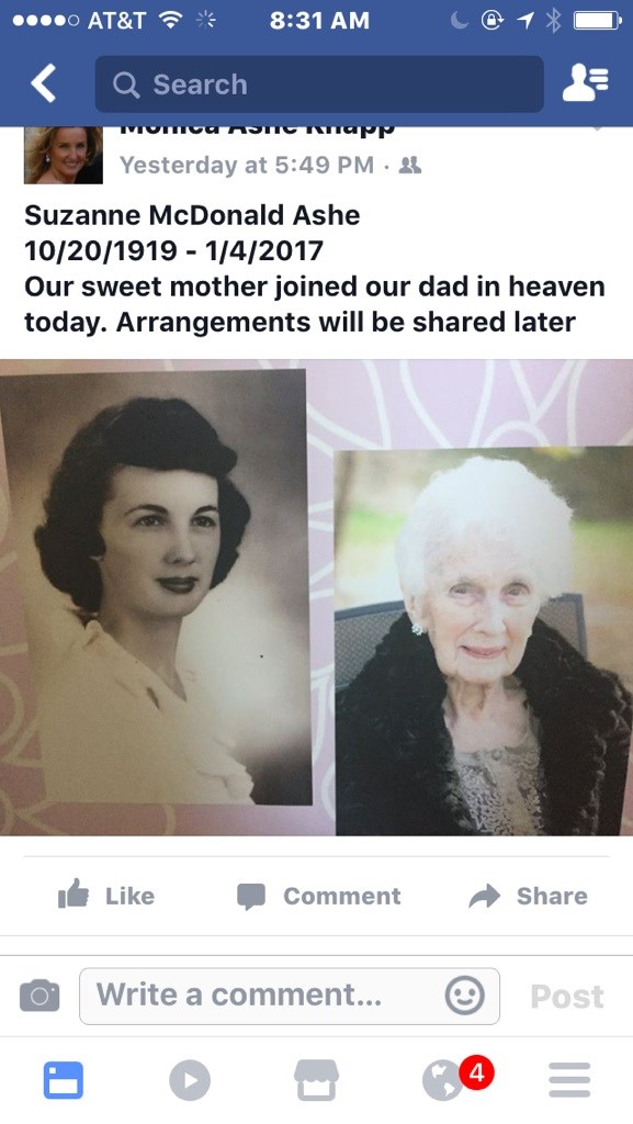 Obituary of Suzanne L. Ashe