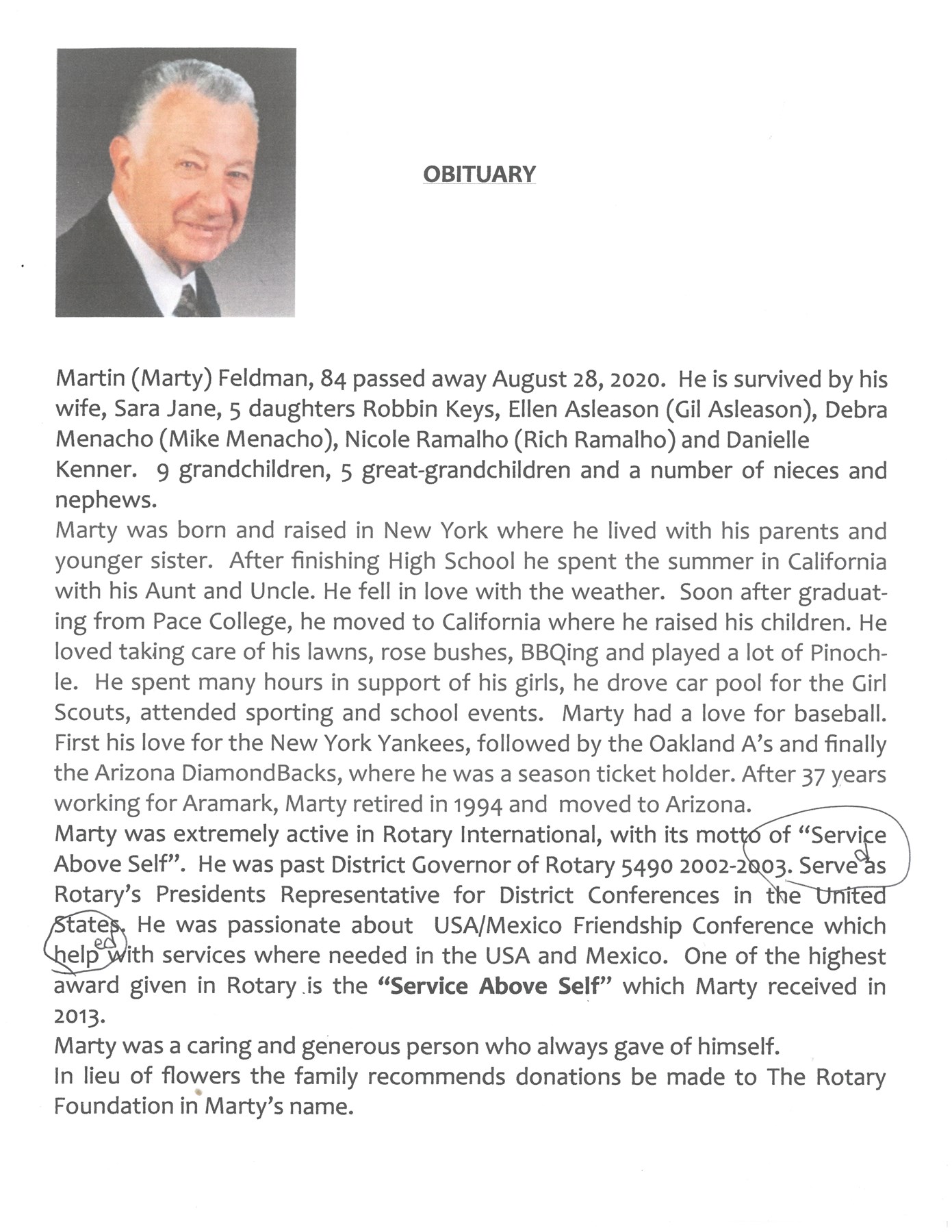 Obituary of Martin Feldman