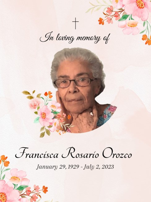 Avis de décès de Francisca Rosario Orozco