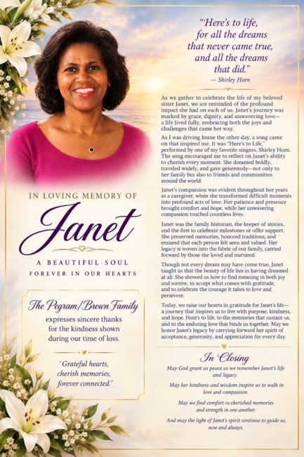 Obituary of Janet Audrienne Monterey Brown