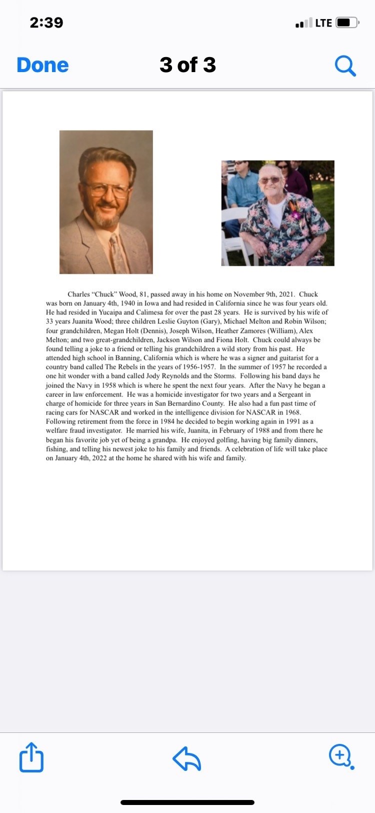 Obituary of Charles E. Wood