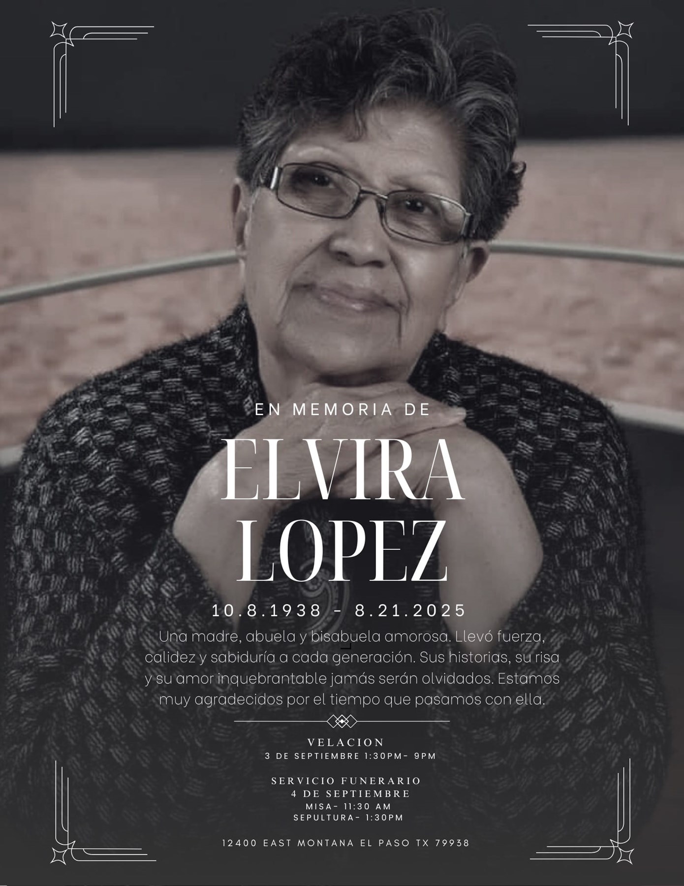 Avis de décès de Elvira Lopez