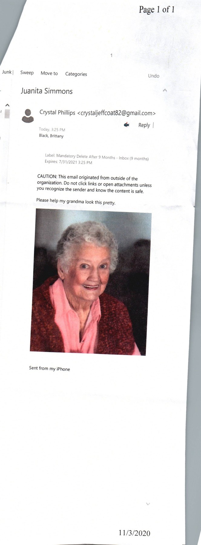 Obituario de Juanita Faye Simmons