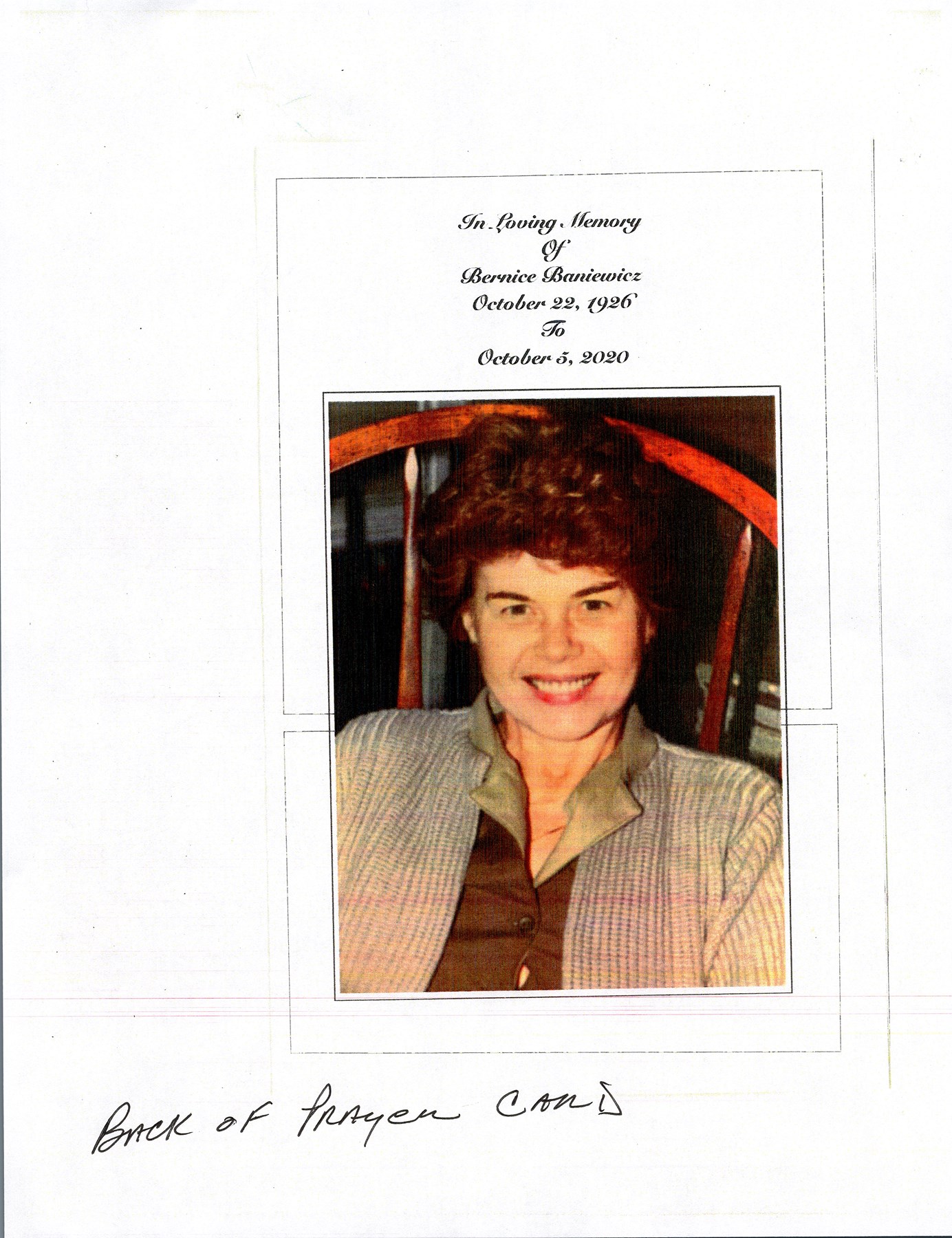 Obituary of Bernice Carol Baniewicz