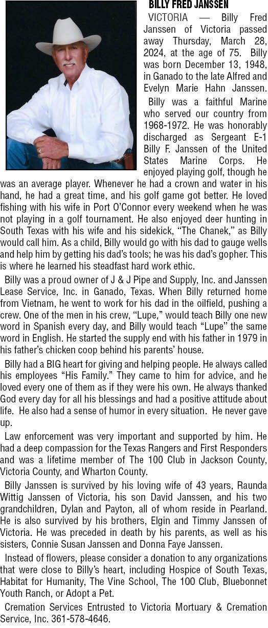 Obituary of Billy F. Janssen