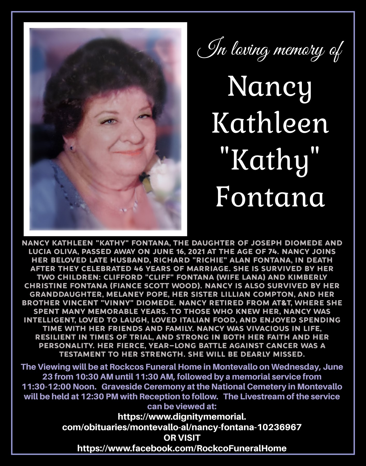 Obituary of Nancy Kathleen Fontana