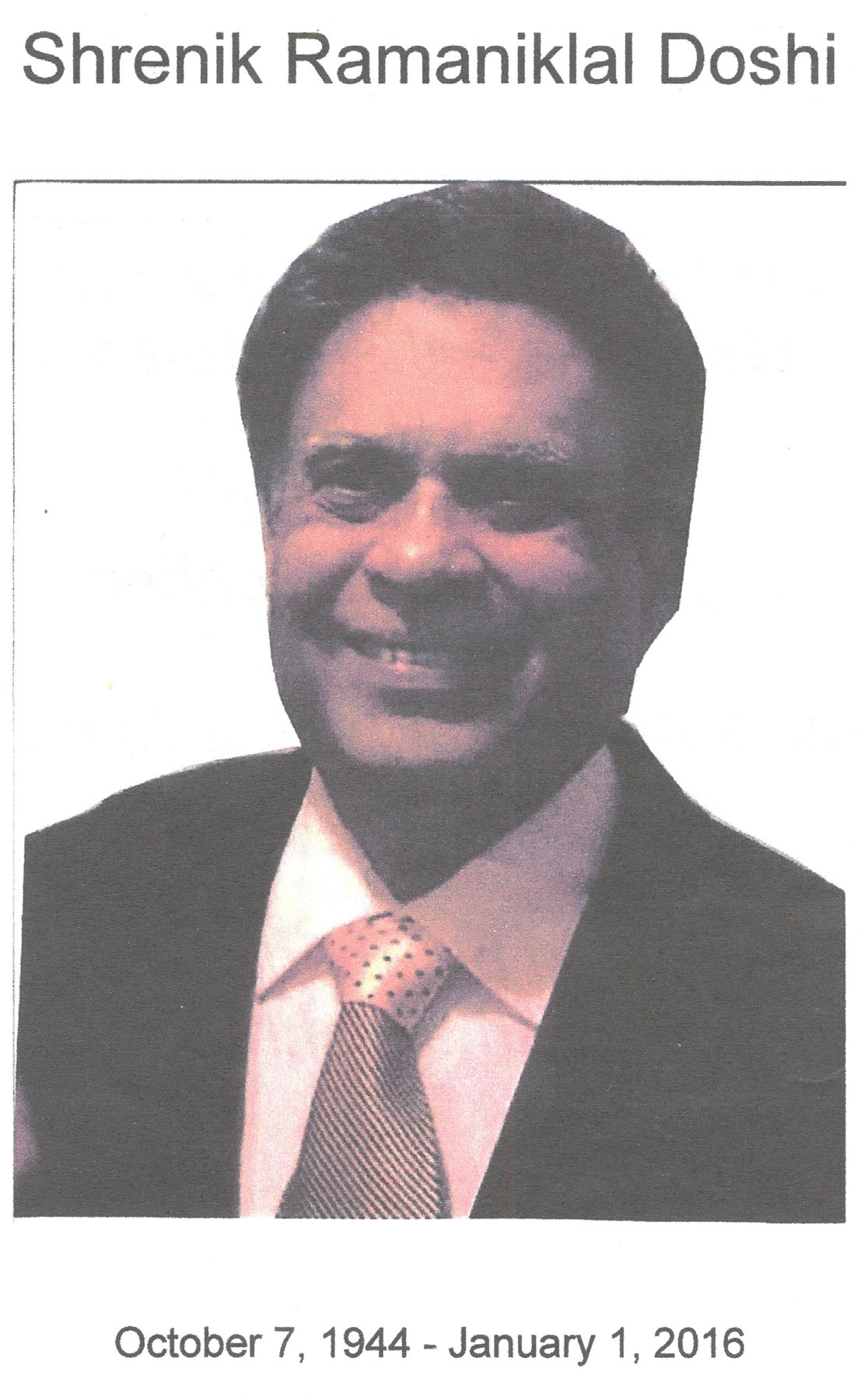 Obituary of Shrenik Doshi