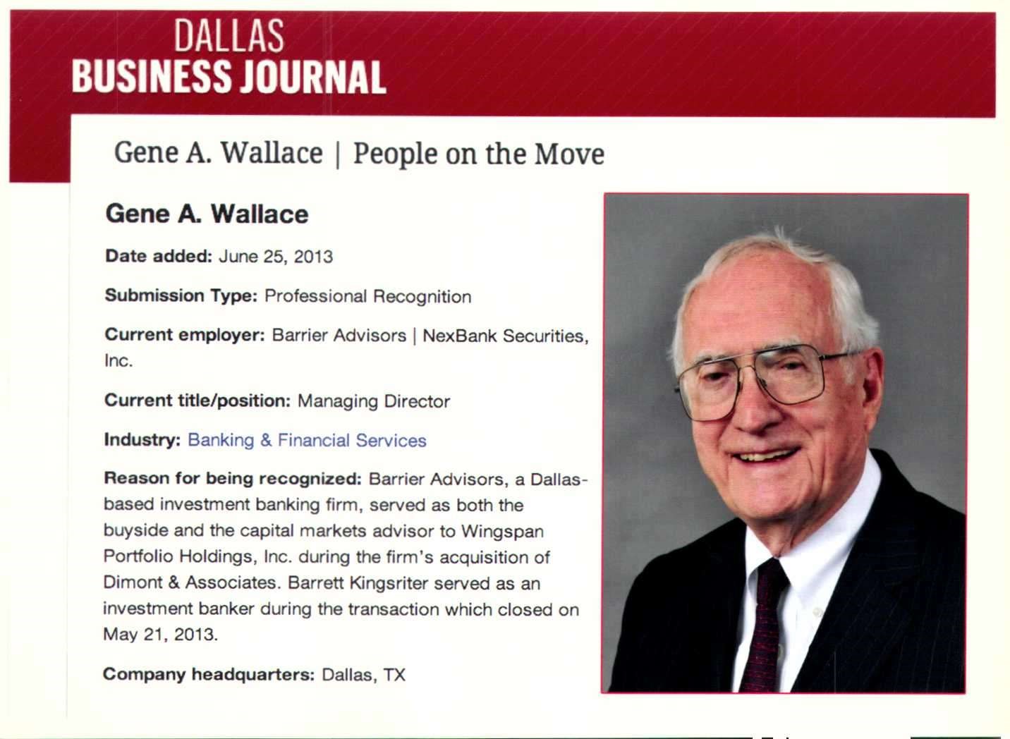 Obituary of Gene Allan Wallace