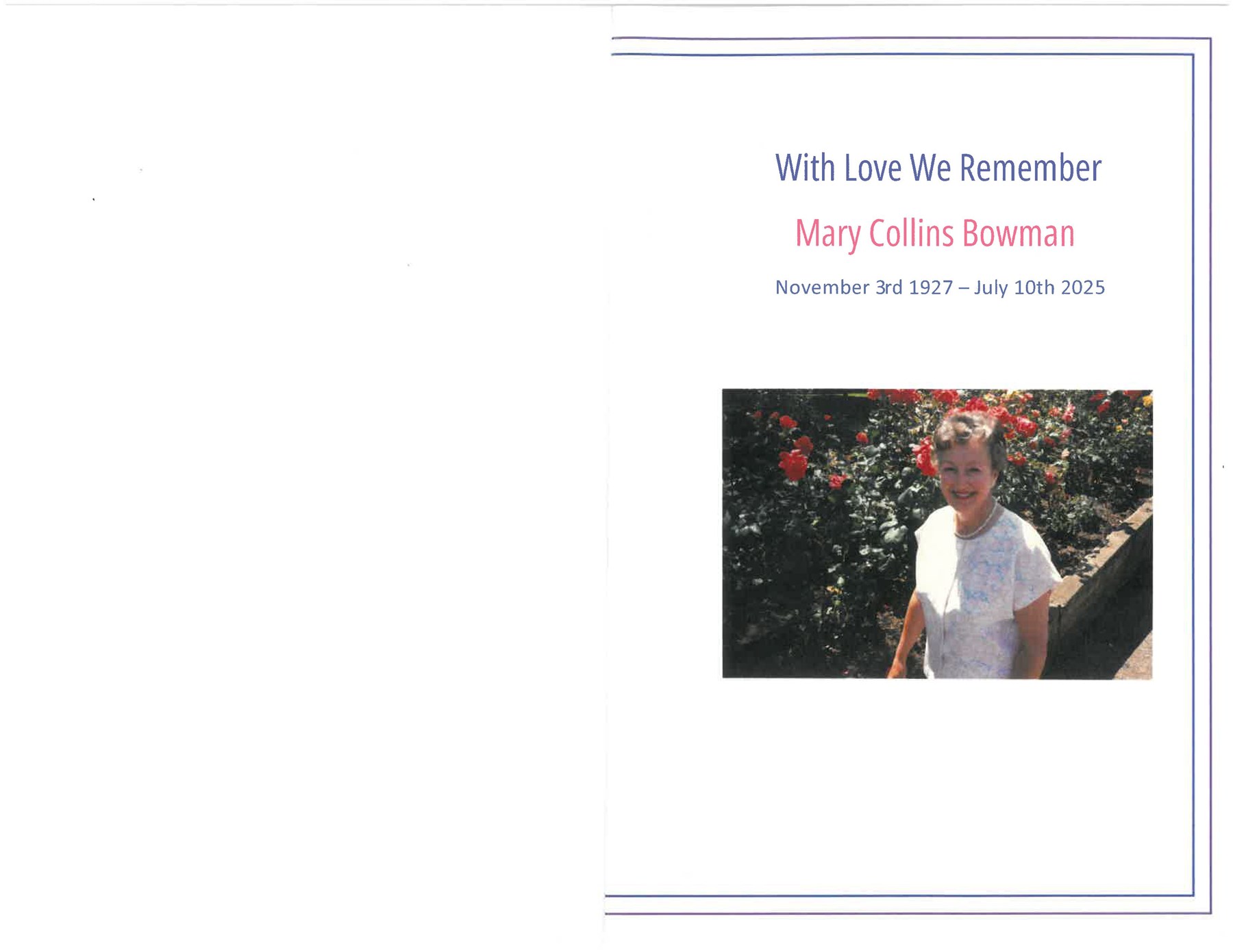 Obituary of Mary Collins Bowman