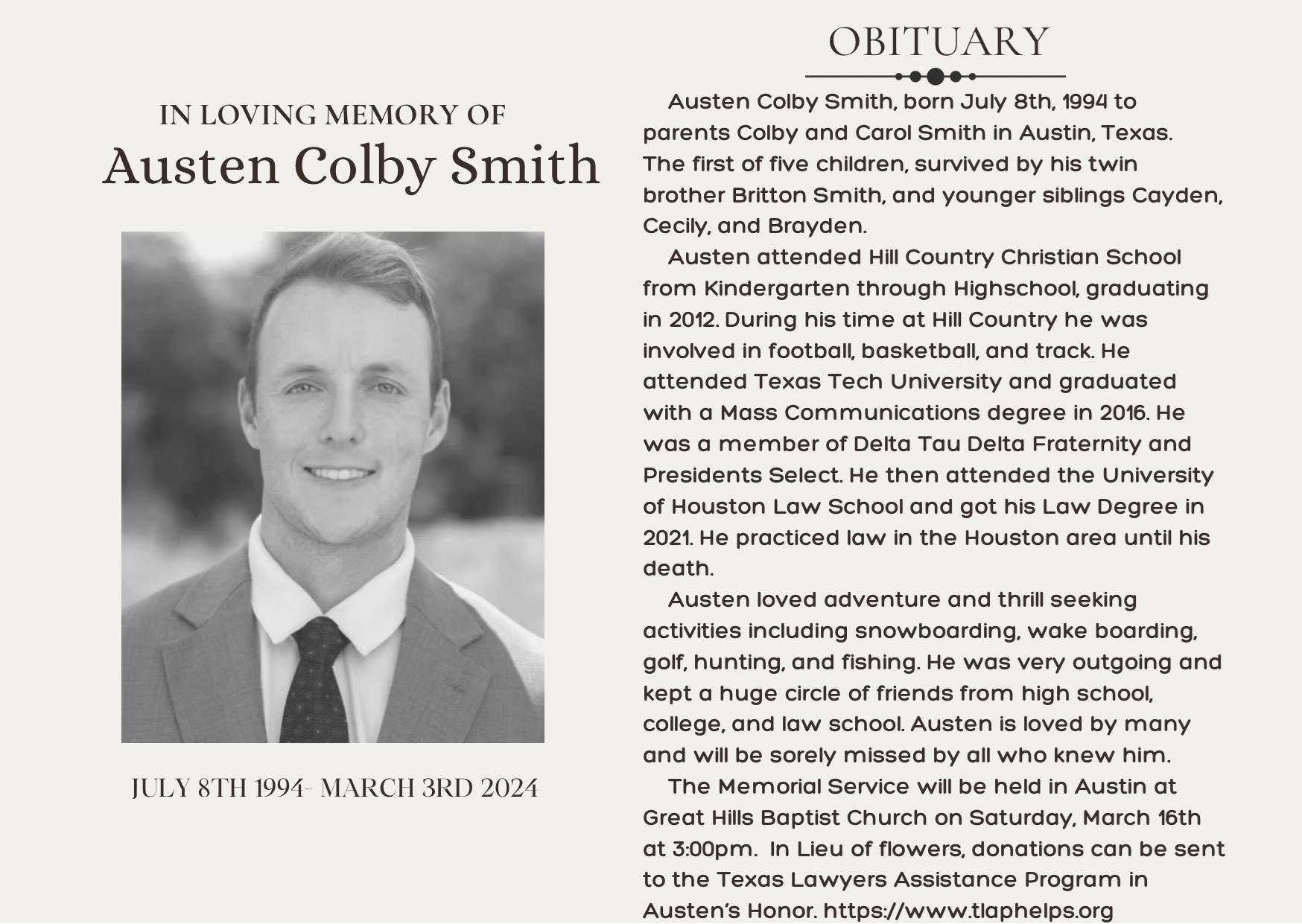 Obituary of Austen Colby Smith
