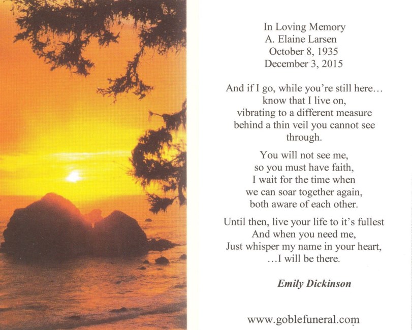 Obituary of A. Elaine Larsen