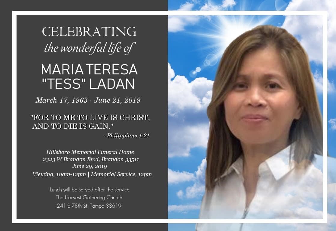 Obituary of Maria "Tess" Teresa Ladan