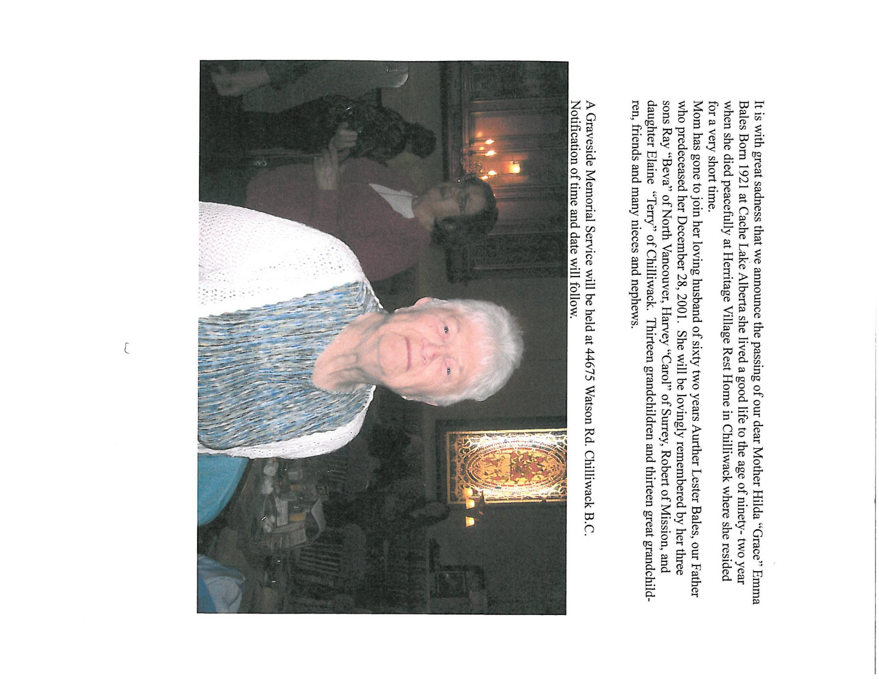 Obituary of Grace Emma Bales