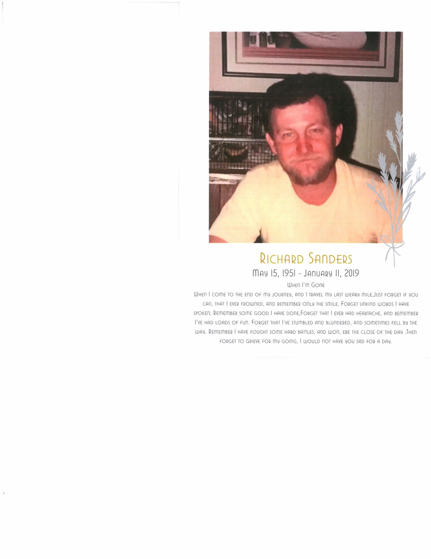 Obituary of Richard Fidelis Sanders