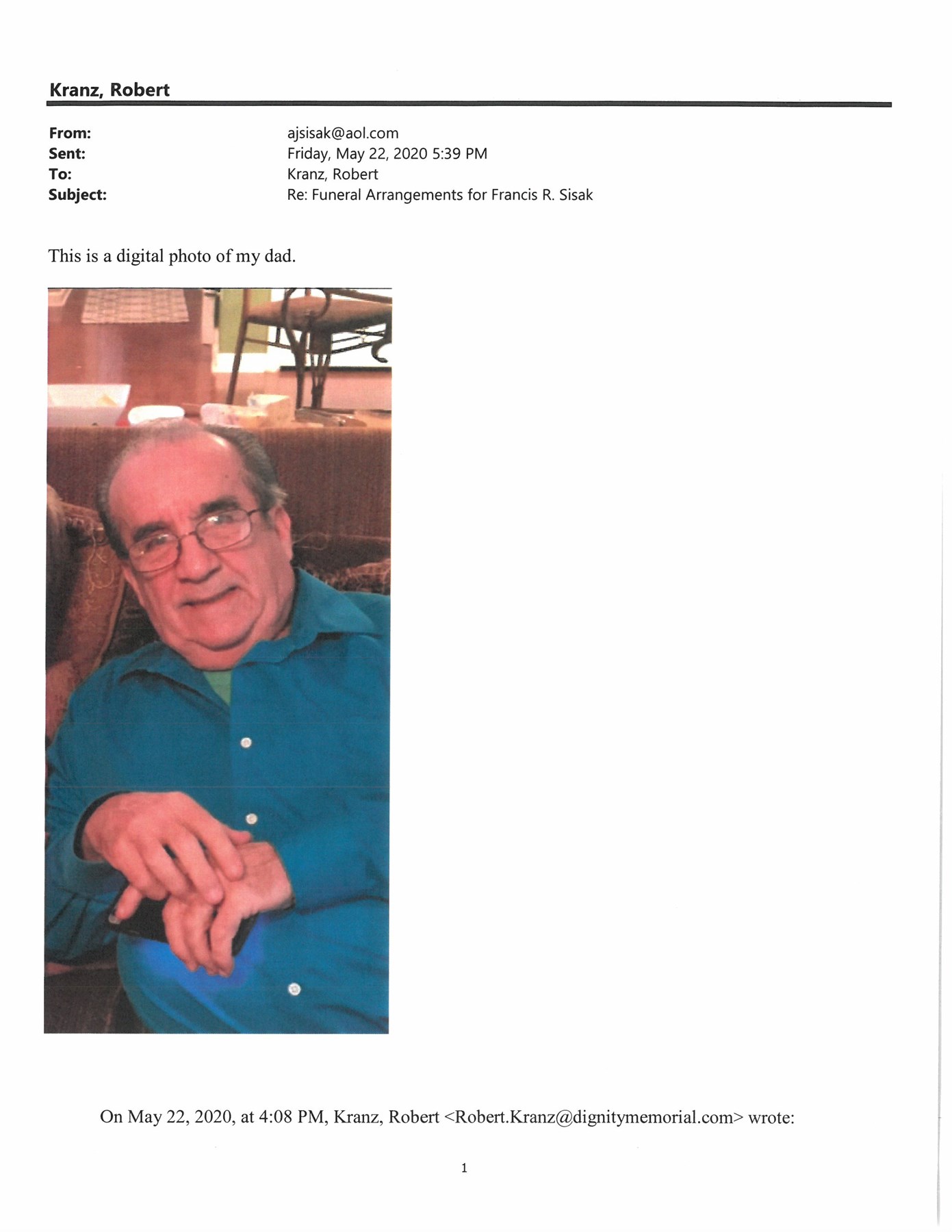 Obituary of Francis R. Sisak