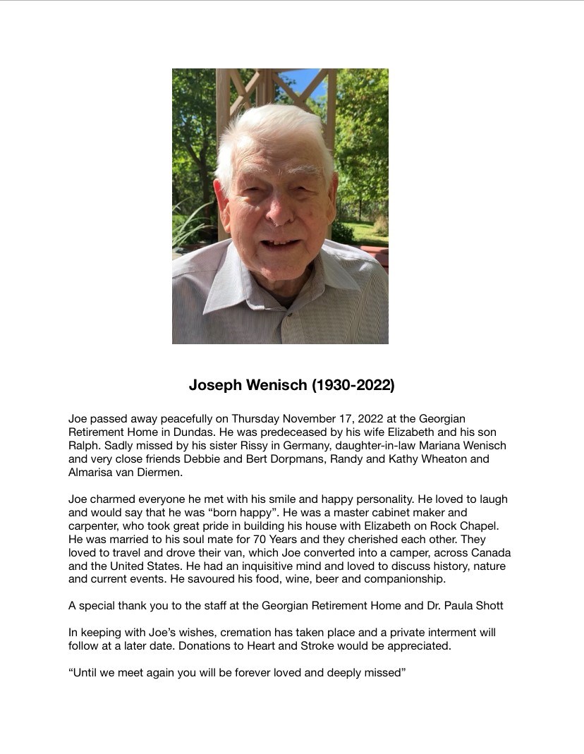 Obituary of Joseph Wenisch